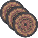 Heritage Farms, Braided Jute Mat Trivet Placemat, Round, Red Black Tan, 15 inch, Set of 3