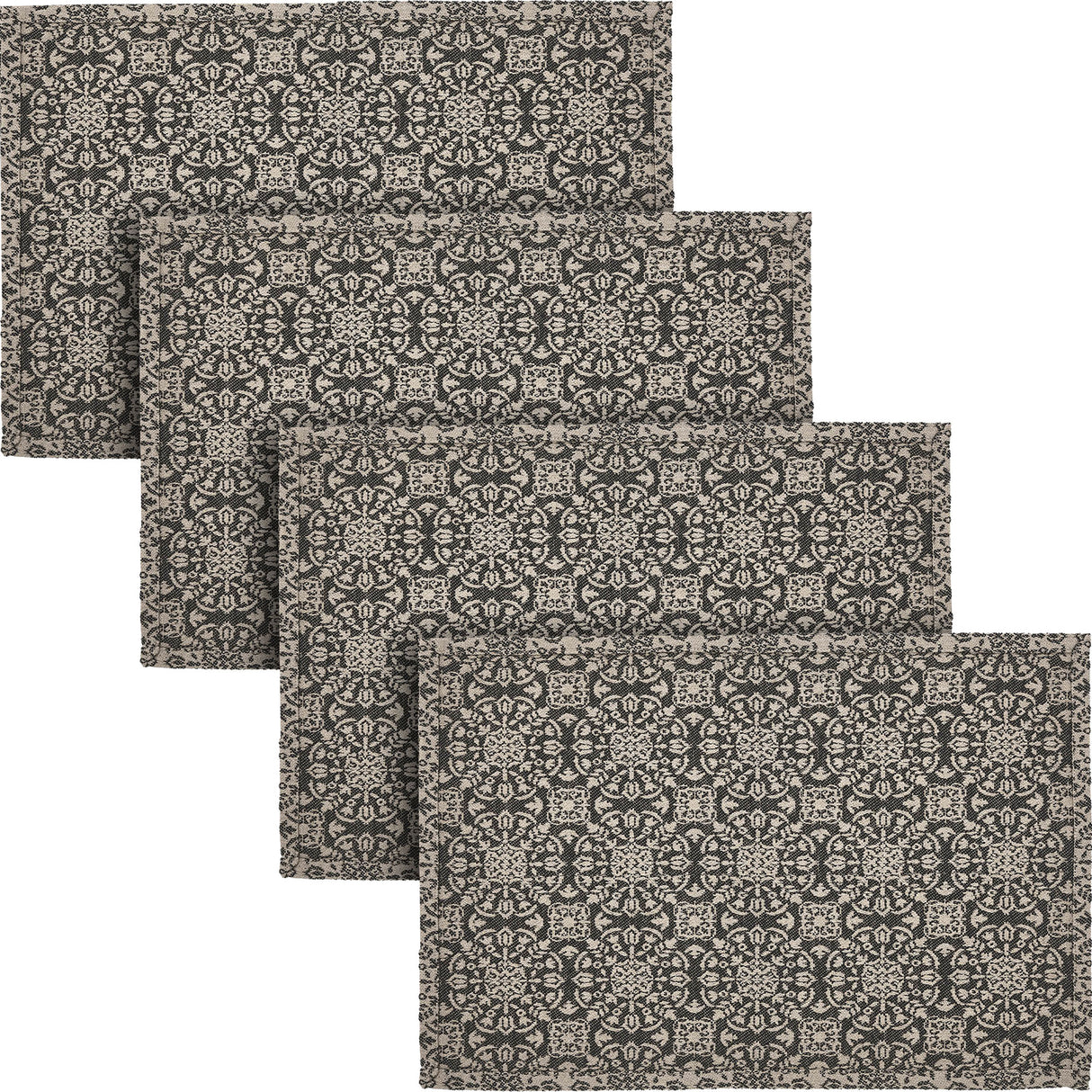 Custom House Black Tan Jacquard Placemat Set of 2 13x19, 4 Pack