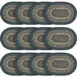 Pine Grove, Dining Table Placemat, Braided Jute, Oval, Green, 10x15, 12 Pack 12 Pack