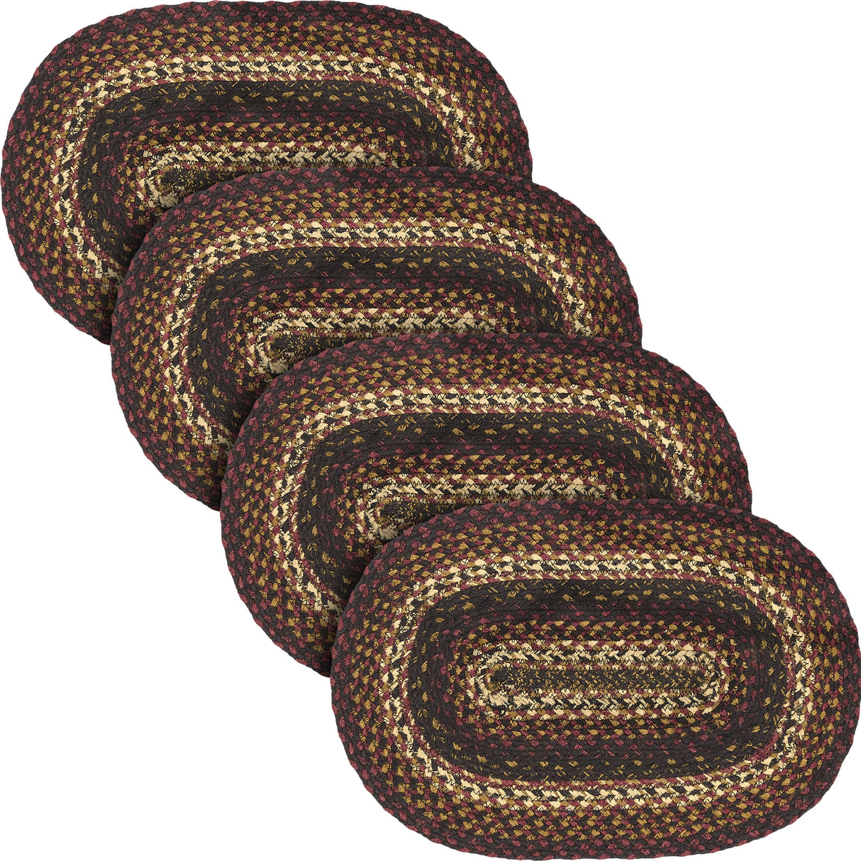 Country Beckham Table Placemat, Red Black Tan, Jute Blend, Oval, 12x18 Inches, 4 Pack 4 Pack