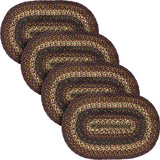 Country Beckham Table Placemat, Red Black Tan, Jute Blend, Oval, 12x18 Inches, 4 Pack 4 Pack