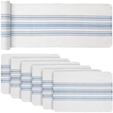 Antique White Stripe Dusk Blue 12x72 Table Runner & 6 pc 13x19 Placemat Set