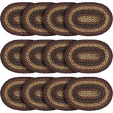 Country Beckham Placemat, Red Black Tan, Jute Blend, Oval, 10x15 Inches, 12 Pack 12 Pack