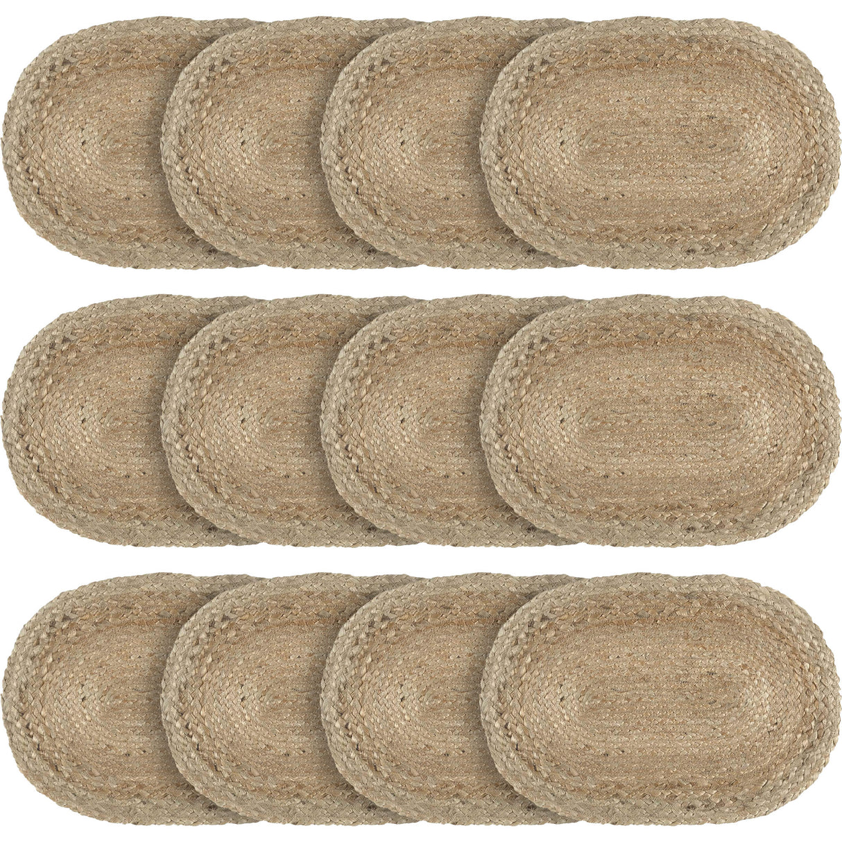 Jute Solid Color Textured Farmhouse Tabletop Kitchen Oval Placemat Set of 6, 12" x 18", Natural Tan 6 Count, 12 Pack