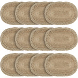 Jute Solid Color Textured Farmhouse Tabletop Kitchen Oval Placemat Set of 6, 12" x 18", Natural Tan 6 Count, 12 Pack