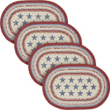 Celebration Dining Table Placemat, Braided Jute, Oval, Red Creme Blue, 12x18, 4 Pack 4 Pack