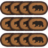 Wyatt Bear Nature Print Textured Jute Rustic Tabletop Kitchen Stenciled Oval Bedding Accessory, Placemat Set 12x18, Dark Tan, 12 Pack