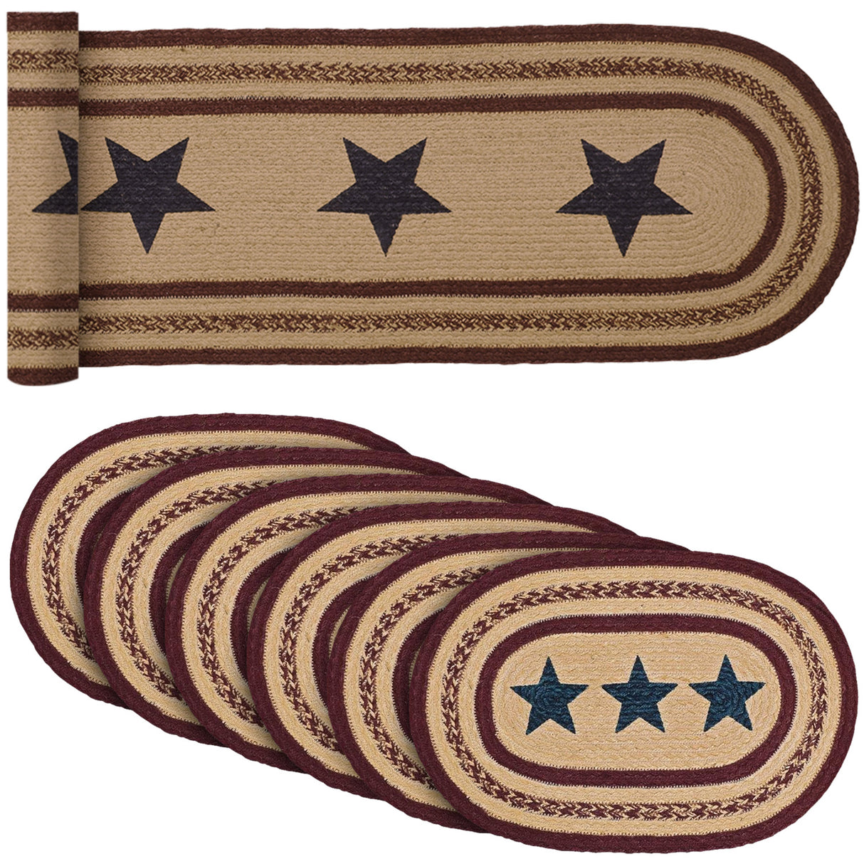Potomac Burgundy 13x72 Table Runner & 6 pc 12x18 Placemat Set