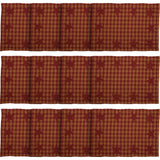 Star Cotton Primitive Tabletop Kitchen Appliqued Placemat Set of 6, Burgundy Red, 12 Pack