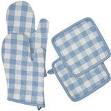 VHC Brands Annie Buffalo Check Blue 4PC Set 2 Oven Mitts and 2 Pot Holders