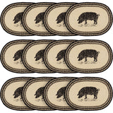 Placemats Sawyer Mill Charcoal Jute Farmhouse 12x18 Set of 6 Oval Pig, 12 Pack