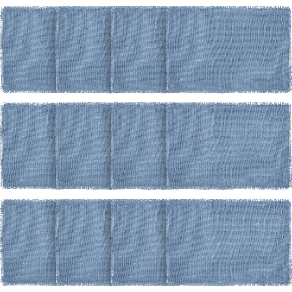 Burlap Blue Placemat Set of 6 Fringed 13x19, 12 Pack