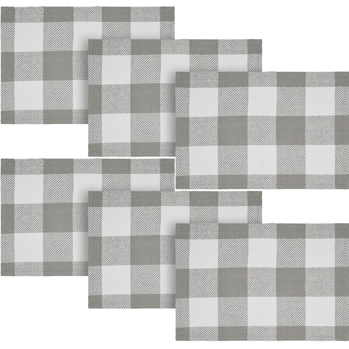 Placemat 13x19 Set of 2, Cotton Dining Room, Kitchen Placemat, Dining Table Placemats, Place Mat, Annie Buffalo Check Collection, Rectangle 13x19, Ash Grey, 3 Pack 6 Pack