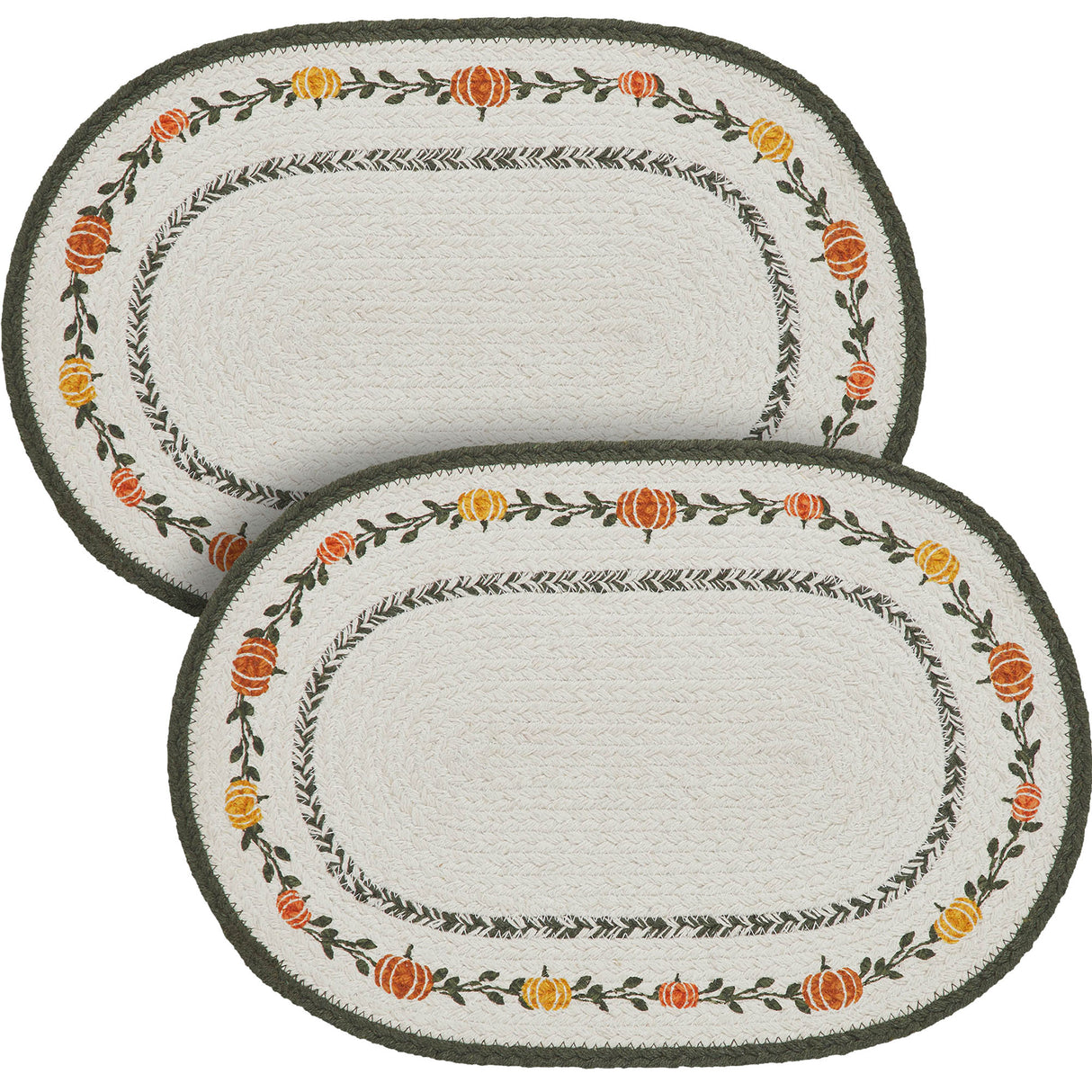 Braided Cotton Pumpkin Bounty Oval Placemat Stencil 10x15, Decorative Fall Placemat, Table Decor for Fall and Thanksgiving, 2 Pack