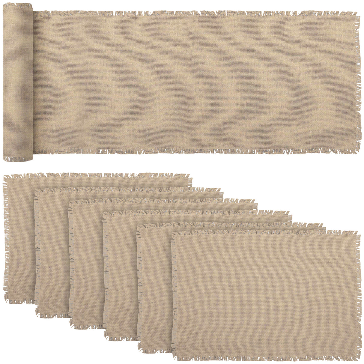 Burlap Vintage Vintage Tan 13x72 Table Runner & 6 pc 12x18 Placemat Set
