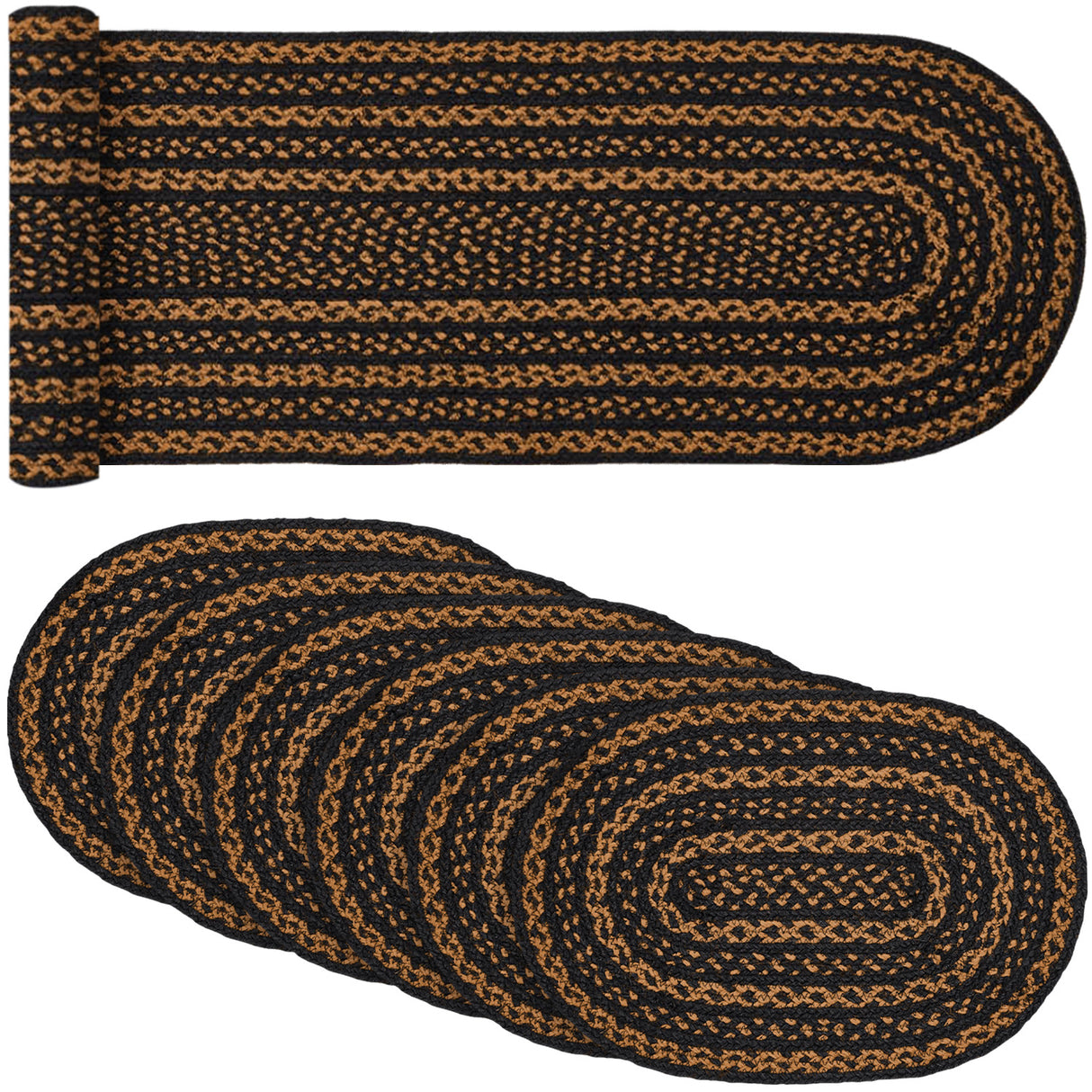 Black & Tan Country Black 13x72 Table Runner & 6 pc 12x18 Placemat Set