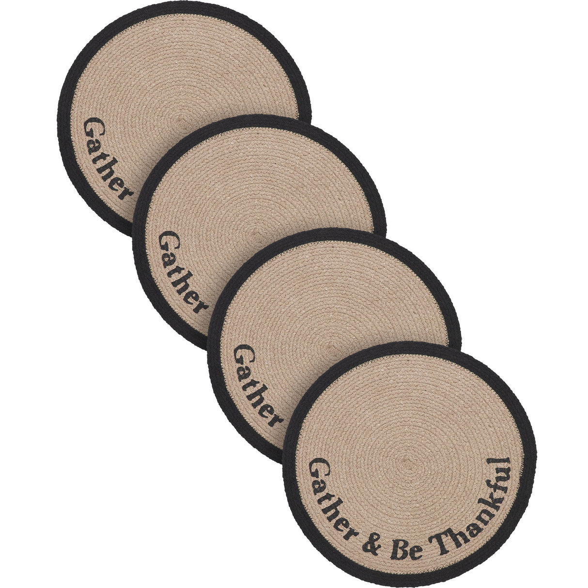 Braided Cotton Harvest Blessings Stencil Gather & Be Thankful Placemat 14 inch Diameter, Decorative Fall Placemat, Table Decor for Fall and Thanksgiving, 4 Pack 4 Pack