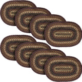 Country Beckham Table Placemat, Red Black Tan, Jute Blend, Oval, 12x18 Inches, 8 Pack 8 Pack