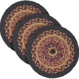 Heritage Farms, Braided Jute Mat Trivet Placemat, Round, Red Black Tan, 8 inch, Set of 3