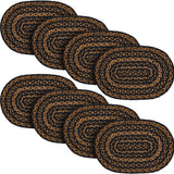 Black & Tan Dining Table Placemat, Braided Jute, Oval, Black, 10x15, 8 Pack 8 Pack
