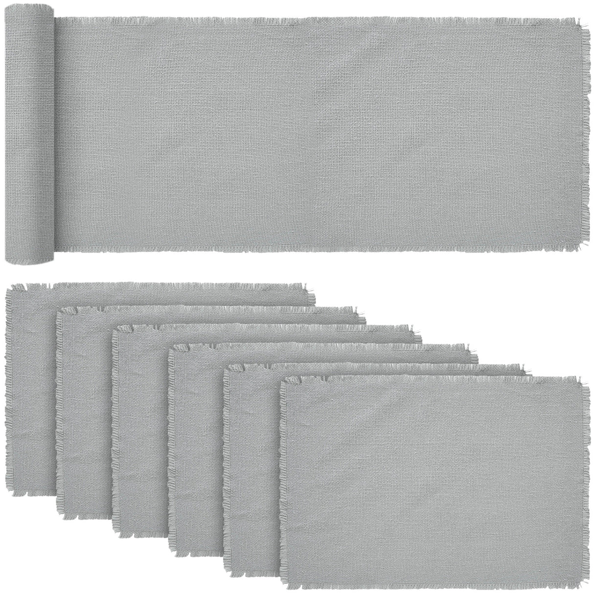 Burlap Dove Grey Dove Grey 12x72 Table Runner & 6 pc 13x19 Placemat Set