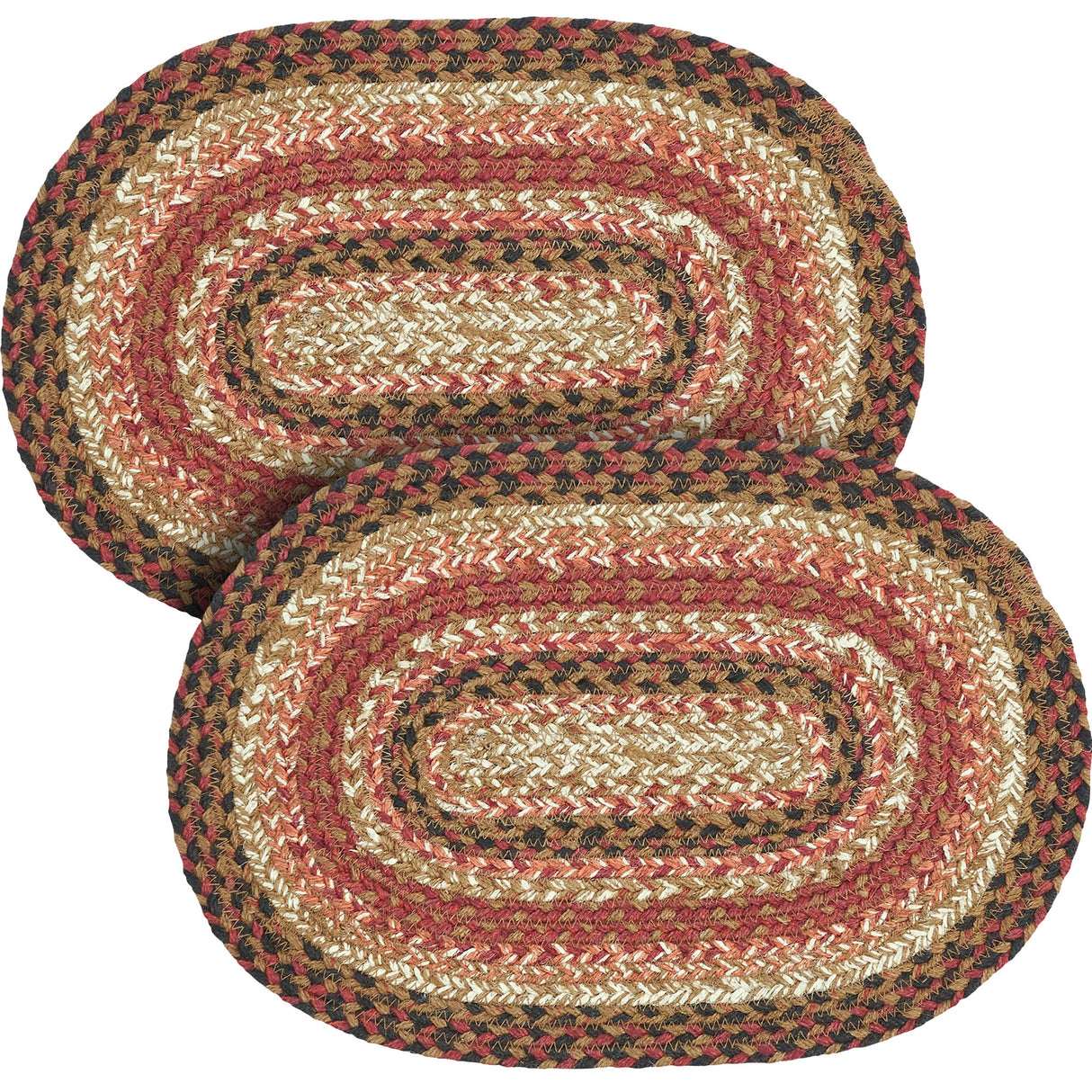 Ginger Spice Table Placemat, Orange Red Natural, Jute Blend, Oval, 10x15 Inches, 2 Pack