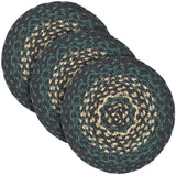Pine Grove, Braided Jute Mat Trivet Placemat, Round, Green, 8 inch, Set of 3