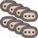 Primitive Colonial Star Table Placemat, Tan Black Red, Jute Blend, Oval, 10x15 Inches, 8 Pack 8 Pack