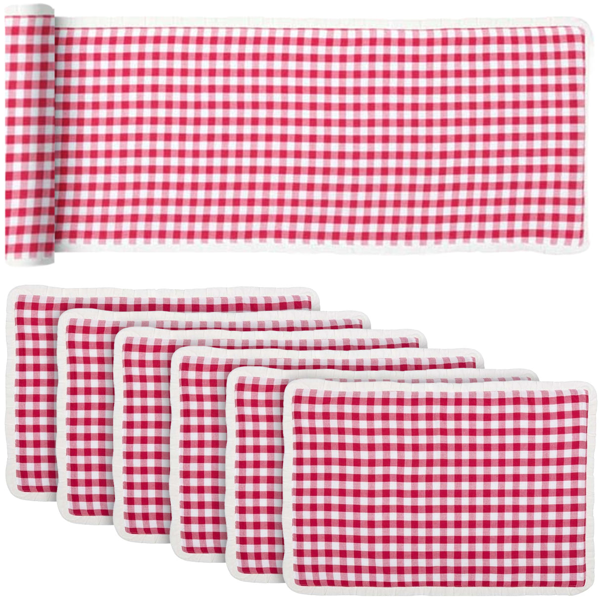 Emmie Holly Berry Red 13x72 Table Runner & 6 pc 12x18 Placemat Set