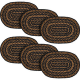 Black & Tan Dining Table Placemat, Braided Jute, Oval, Black, 10x15, 6 Pack 6 Pack