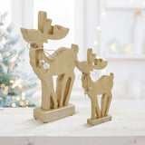VHC Brands 2PC Pretty Prancer Brushed Gold Wooden Deer ,Small and Large