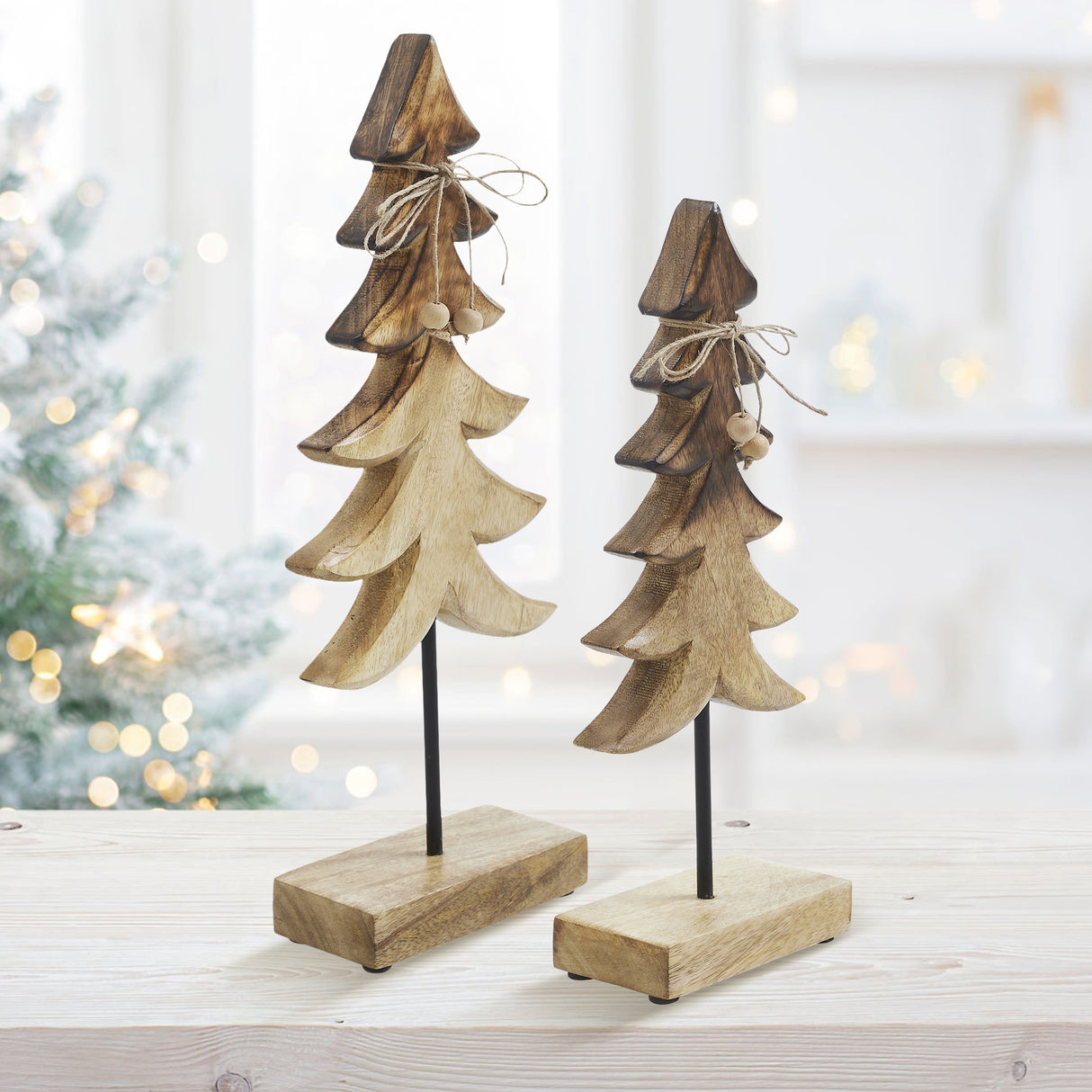 VHC Brands 2PC Two-Tone Natural Wooden Tree ,Small and Large