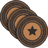 Farmhouse Star, Braided Jute Mat Trivet Placemat, Round, Black Tan, 15 inch, Set of 3