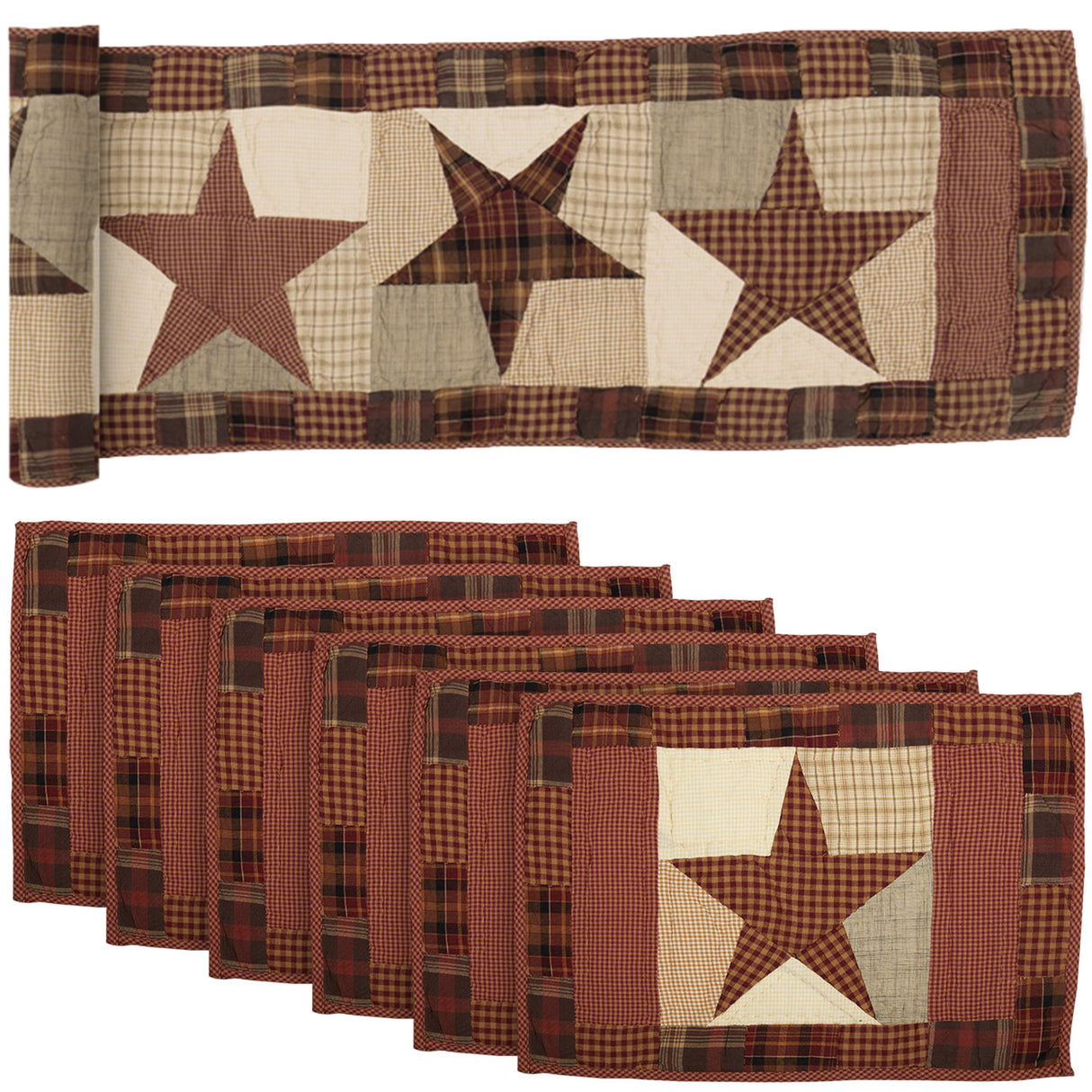 Abilene Star Burgundy 13x72 Table Runner & 6 pc 12x18 Placemat Set