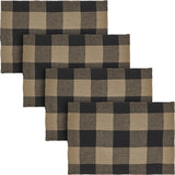 Placemat 13x19 Set of 2, Cotton Dining Room, Kitchen Placemat, Dining Table Placemats, Place Mat, Black Check Collection, Rectangle 13x19, Country Black, 4 Pack