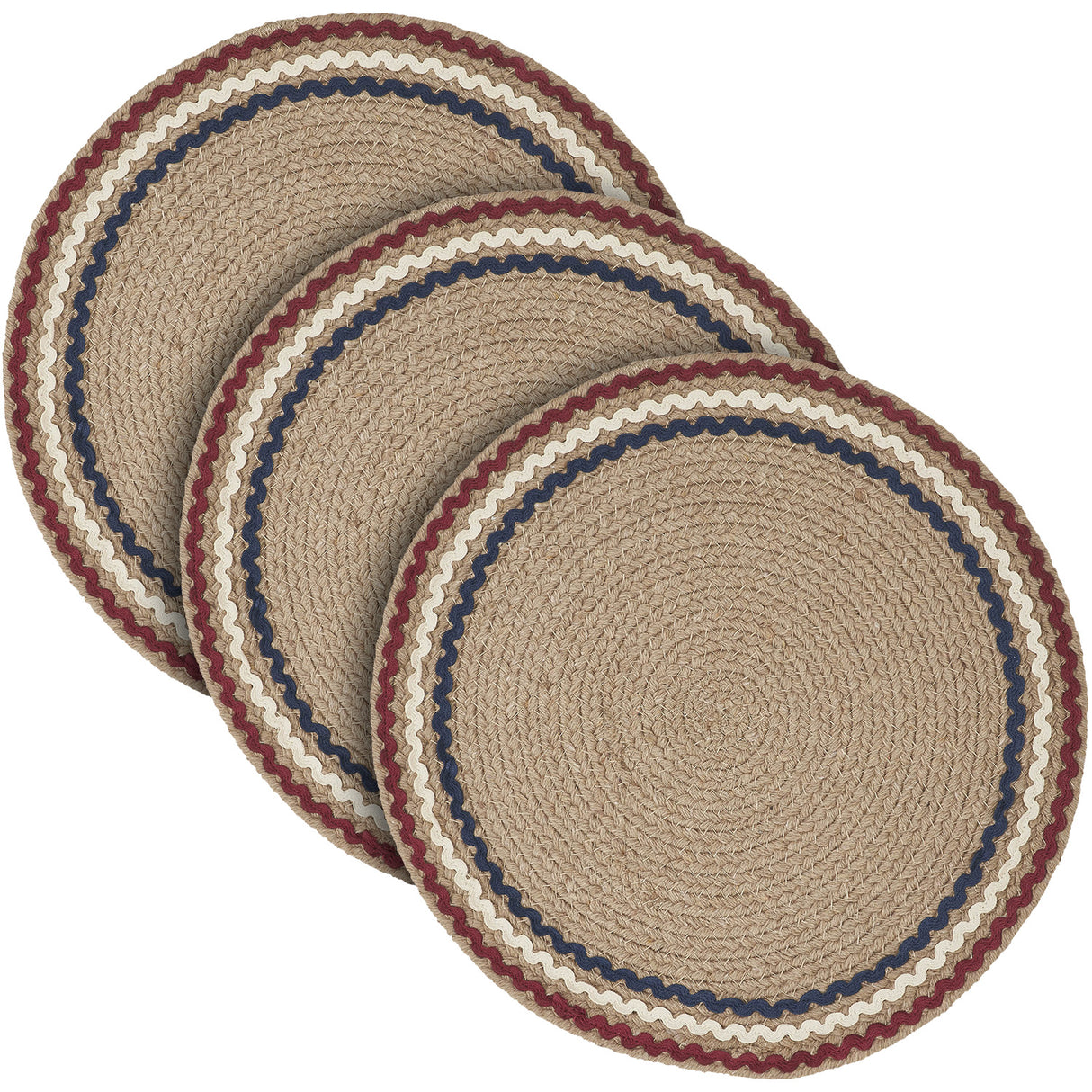 Red White Blue Ric Rac Trivet 12 Inch Diameter, Set of 3