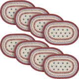 Celebration Dining Table Placemat, Braided Jute, Oval, Red Creme Blue, 10x15, 8 Pack 8 Pack