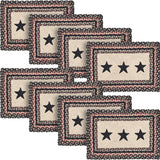 Primitive Colonial Star Table Placemat, Tan Black Red, Jute Blend, Rectangle, 10x15 Inches, 8 Pack 8 Pack