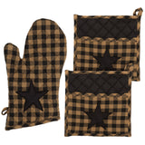 VHC Brands Black Star 3PC Set Oven Mitt and 2 Pot Holders