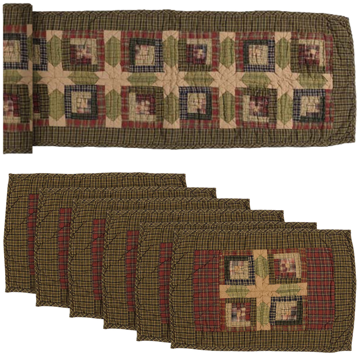 Tea Cabin Moss Green 13x72 Table Runner & 6 pc 12x18 Placemat Set