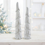 VHC Brands 2PC Distress White Wooden Cone Tree ,Small and Large
