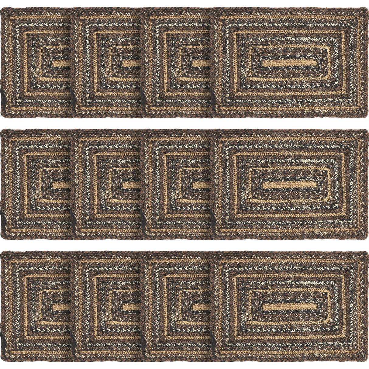 Country Espresso Table Placemat, Brown Black Tan, Jute Blend, Rectangle, 10x15 Inches, 12 Pack 12 Pack