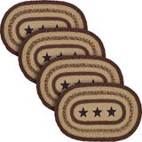 Potomac, Dining Table Placemat, Braided Jute, Oval, Stars, Red Blue Tan, 10x15, 4 Pack 4 Pack