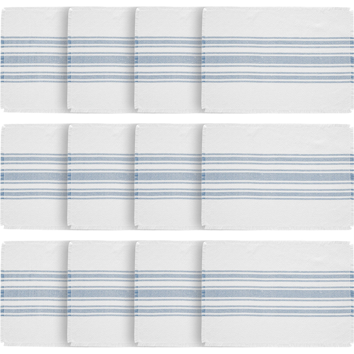 Antique White Stripe Farmhouse 13"x19" Placemat Set of 6 Blue Recycled Plastic (PET) Striped Water-Resistant Rect Kitchen Table Decor, 12 Pack