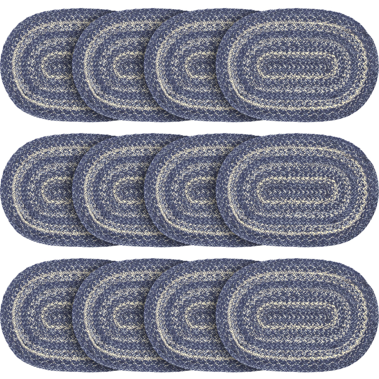 Farmhouse Great Falls Blue Table Placemat, Blue White, Jute Blend, Oval, 12x18 Inches, 12 Pack 12 Pack