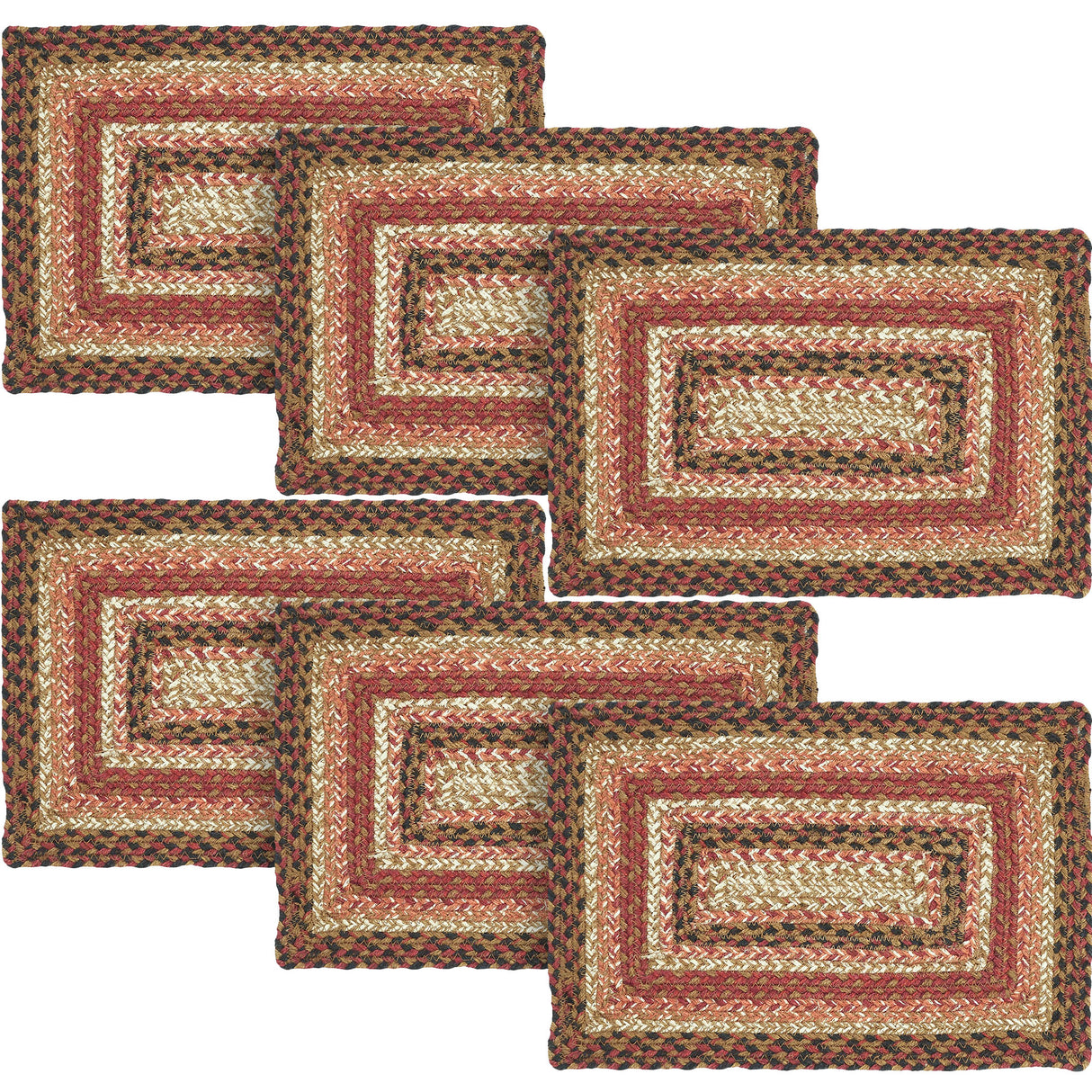 Ginger Spice Table Placemat, Orange Red Natural, Jute Blend, Rectangle, 10x15 Inches, 6 Pack 6 Pack