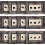 Primitive Colonial Star Table Placemat, Tan Black Red, Jute Blend, Rectangle, 12x18 Inches, 12 Pack 12 Pack