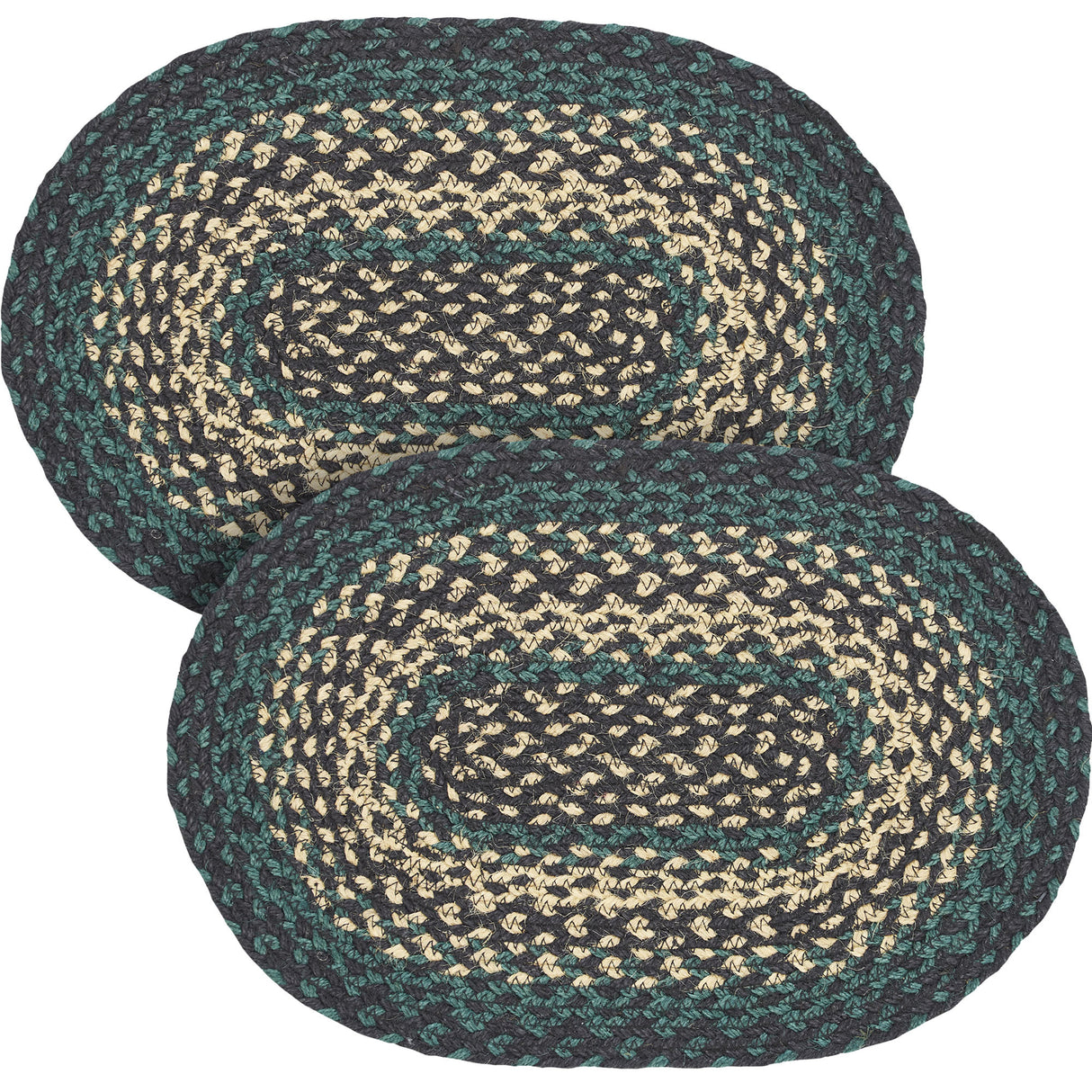 Pine Grove, Dining Table Placemat, Braided Jute, Oval, Green, 10x15, 2 Pack