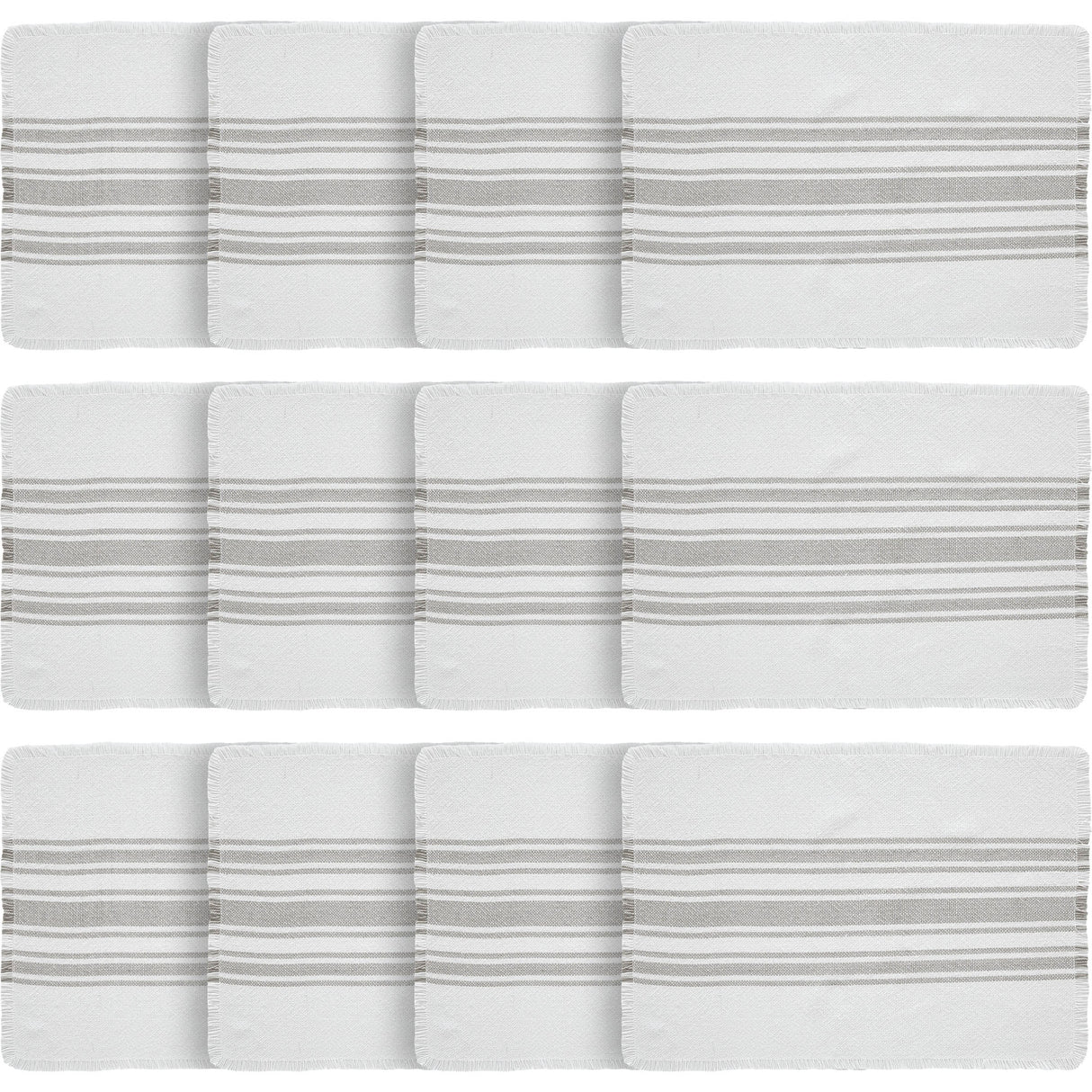 Antique White Stripe Farmhouse 13"x19" Placemat Set of 6 Grey Recycled Plastic (PET) Striped Water-Resistant Rect Kitchen Table Decor, 12 Pack