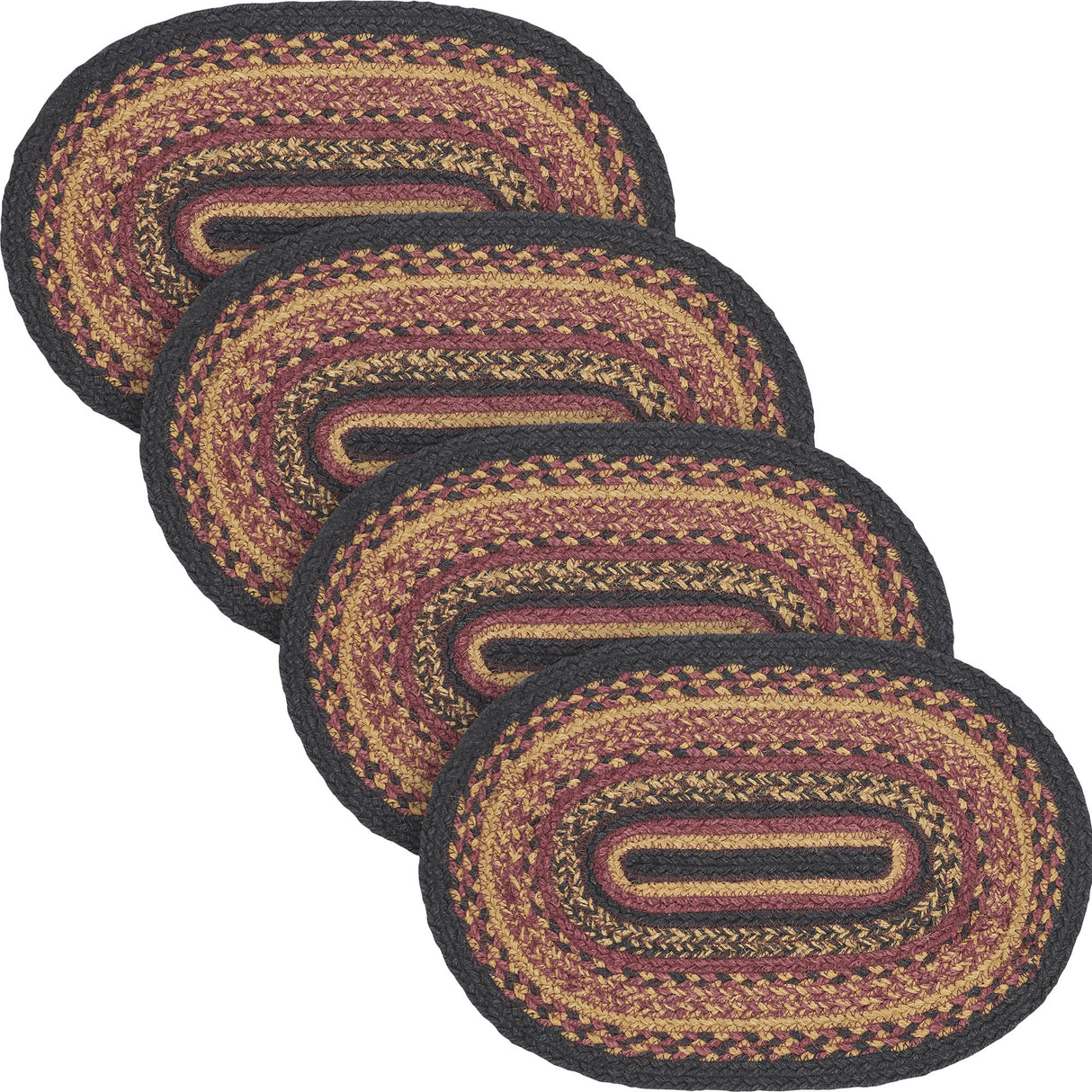 Heritage Farms Dining Table Placemat, Braided Jute, Oval, Red Black Tan. 10x15, 4 Pack 4 Pack